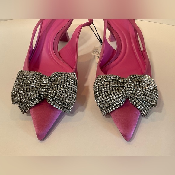 Zara fuschia slingback pumps rhinestone bows 7.5 - Picture 2 of 7
